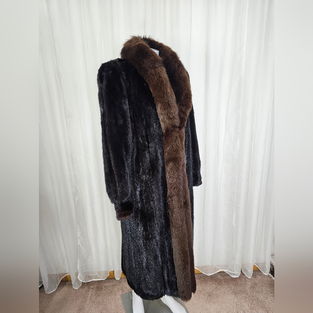 Gorgeous Two-Tone Brown Glam Mink Fur Coat With Bracelet Cuff Medium - Picture 8 of 13